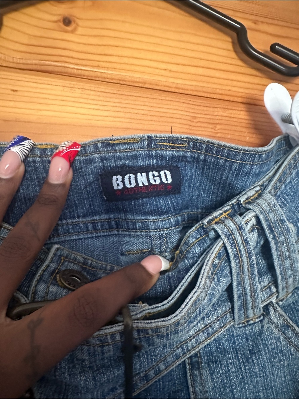 BONGO Blue Paneled Denim Mini Skirt with Buckle Belt - Picture 3 of 6
